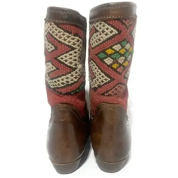 Capicua Kilim Moroccan Boots Size 9 Brown Leather Western Blanket Fabric NEW - Picture 13 of 13